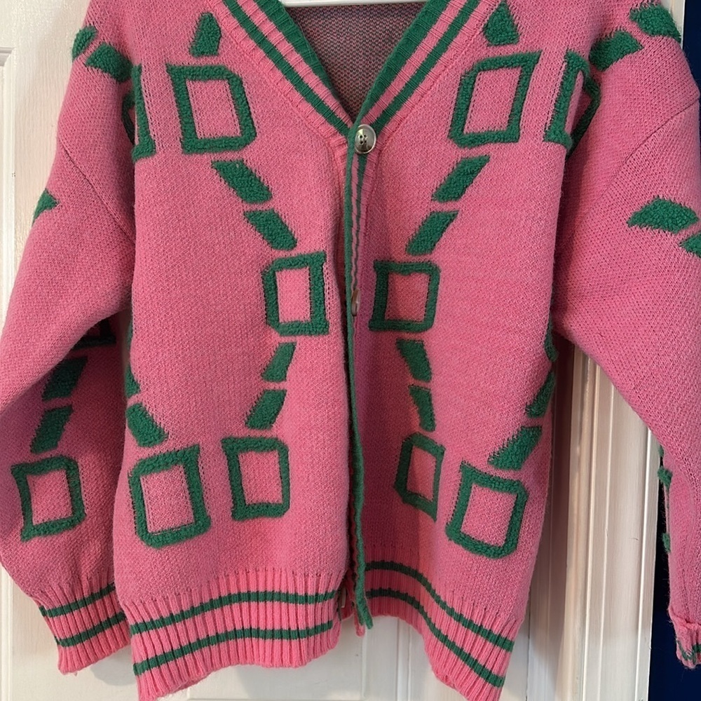Akivide Oversized Button Down Long Sleeve Geometric Loose Knit Sweater Cardigan - Picture 3 of 7